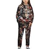 Liuqpwys Wolf American Flag Kids Jogging Suits Size 11-12 Fashion Elastic Hoodie Sweatshirt and Sweatpants Joggers Set Loose 2 Piece Hoodie Sweatshirt and Jogger Pants Outfit