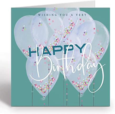 Birthday Card for Female Adult or Child. Balloon Happy Birthday Card for Her with Blue Envelope. 100% Recyclable. Made in the UK by Ruby Ashley. Eco Friendly Birthday Cards for Women.
