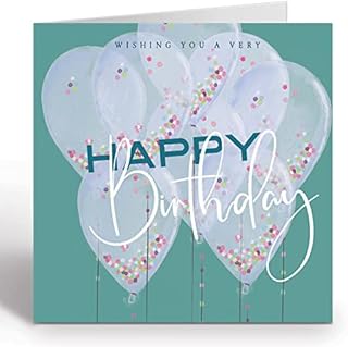 Birthday Card for Female Adult or Child. Balloon Happy Birthday Card for Her with Blue Envelope. 100% Recyclable. Made in the UK by Ruby Ashley. Eco Friendly Birthday Cards for Women.