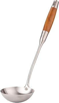Soup Ladle, Ladle, Stainless Steel Kitchen Ladle 14.2 Inch with Wood Handle for Cooking Serving, Deep Bowl Can Hold 4.6 oz Liquid