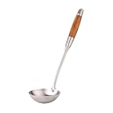 SLWHYZL Soup Ladle - 14.2 Inch Length Stainless Steel Kitchen Ladle with Wood Handle for Cooking Serving - 3.75 Inch Width Deep Bowl Can Hold 4.6 oz Liquid