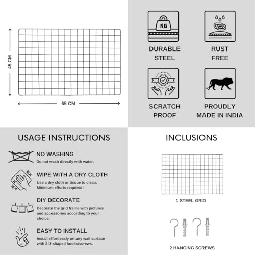 Steel Photo Collage Grid Diy Mesh Rectangular Wire Frame | Metal Hanging Aesthetic Moments Photo Wall Decor For Home Living Room And Office