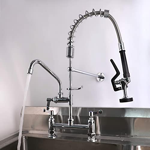 Maxsen Commercial Sink Faucet With Sprayer 8 Inch Center Deck Mount Pre Rinse Faucet 25 Inch Height Restaurant Kitchen Faucet Polished Chrome With Pot Filling And 8 Inch Add On Spout. #TOP5