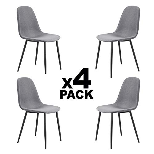 Adec - Hall, Silla de Comedor, Salon o Cocina, Acabado en Tejido Gris y Patas Metalicas Negro, Medidas: 44,5 cm (Ancho) x 54,5 cm (Fondo) x 84 cm (Alto)