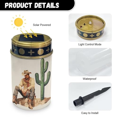Image of Western Cowboy Solar Lights for Grave - Flameless Solar Powered Light for Prayer and Gravesite Decorations - Waterproof Cemetery Solar Candles