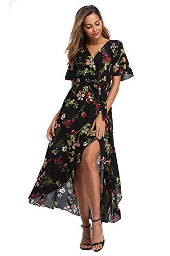 Image of VintageClothing Women's Wrap V Neck Floral Summer Dresses High Low Maxi Casual
