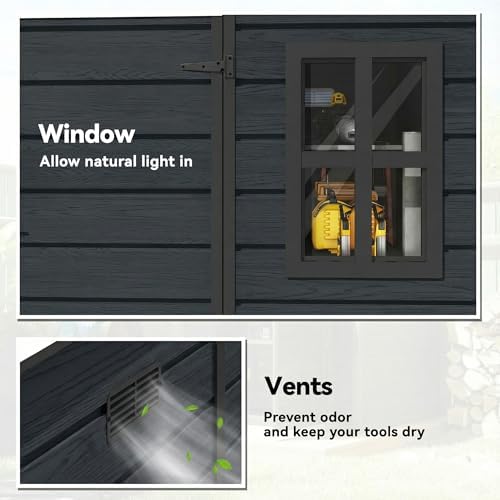 Outsunny 6' x 6' Outdoor Storage Shed with Floor, Wood-Effect Garden Shed with Lockable Doors and Windows for Backyard, Patio, Garage, Lawn, Dark Grey - 3