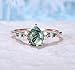 AHTAMOS Natural Moss Agate Ring Set 925 Sterling Silver 1 CT Pear Shape Moss Agate and Moissanite Engagement Ring for Women Rose Gold Free Engraving Size 7
