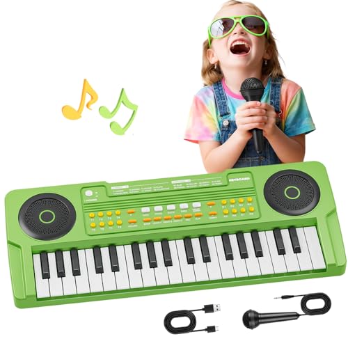 Teclado Piano Musical Educativo para Niños Piano Infantil Portátil 37 Teclas con Micrófono Juguetes Musicales Regalo para Niños y Niñas de 3 4 5 6 7 Años Verde