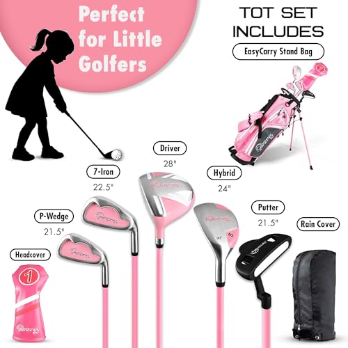 Image of Shorties Golf - Kids Golf Club Set | Perfect for Toddler Golfers and Kids 34 inch-38 inch Tall | EasyCarry Stand Bag | Driver, 7-Iron, Putter, Headcover, and Rain Cover