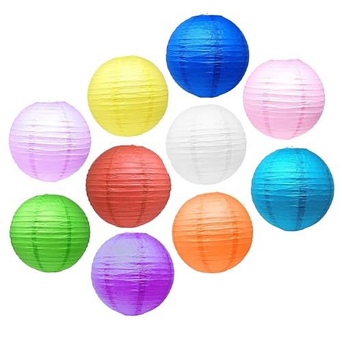 Image of Mudra Crafts 12 Inch Chinese Mixed Colored Paper Lanterns Hanging Decor | 10 PCs, Reusable, Indoor Outdoor Decorative Lamp Shade, for Ceiling, Wedding, Shower, Party, Festival, Home Decoration