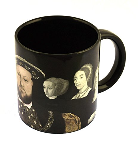 Henry VIII koffiemok van de verdwijnende vrouwen – na het opgieten van heet water verdwijnen Henrys vrouwen – in een grappige geschenkdoos, van The Unemployed Philosophers Guild