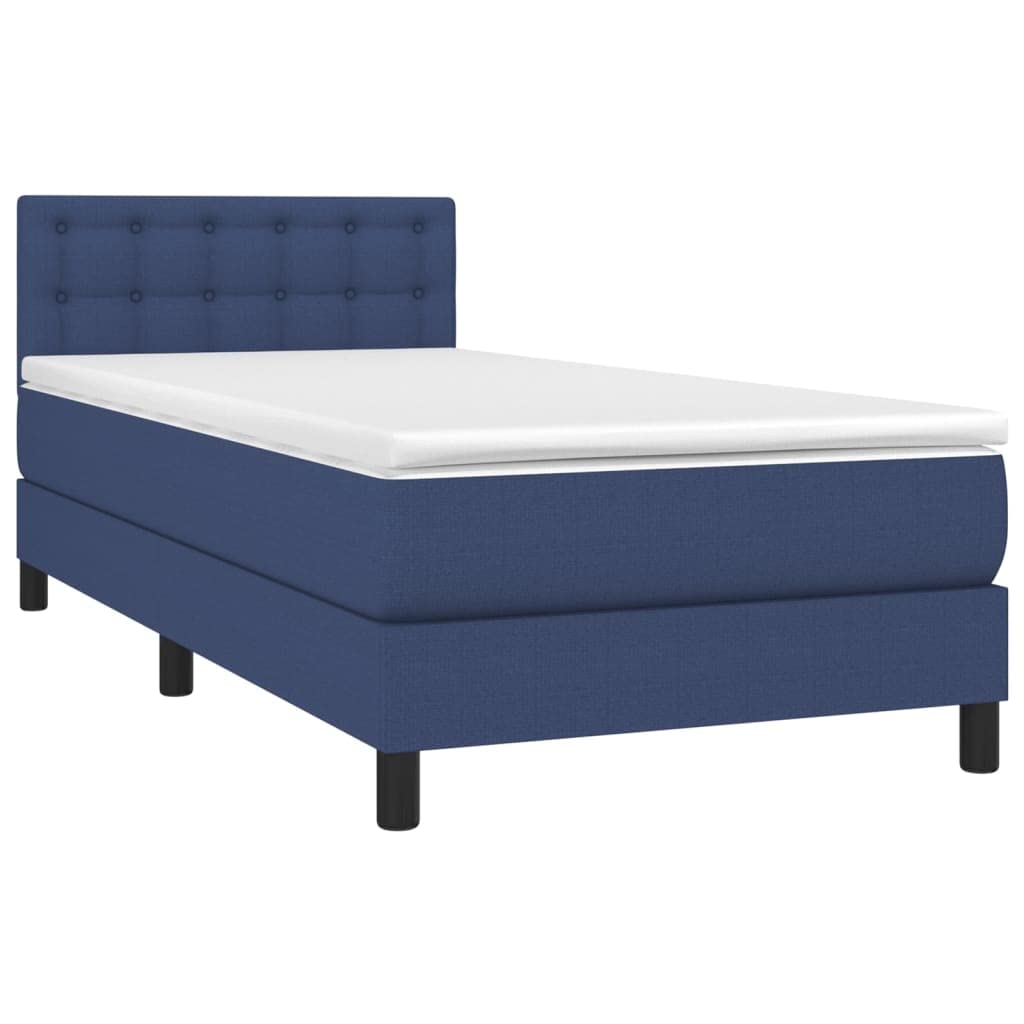Cama con somier con colchón de muelles ensacados y soporte de dureza media en azul, 90 x 190 cm