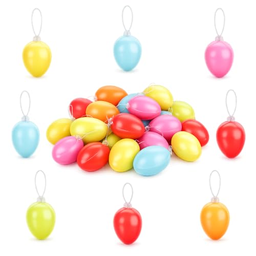 NaDeco 24x Ostereier zum Aufhängen – Bunte Kunststoff Eier 6cm in 3 Farbkombinationen – Wetterfeste Osterdeko für Garten, Balkon, Sträucher & Osterstrauß – Frühlingsdeko außen & innenㅤFarbe 3