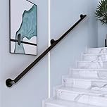 Black/White/Gold Stair Handrail | Modern Stairs Banister Complete Kit | 60cm 1m 1.2m 1.5m 1.8m 2m 2.4m 3m 4.8m Stairway Railing | Hand Rails for Indoor Stairs Outdoor Step Wall Mounted(Black,2ft/60cm)