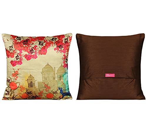 India Circus by Krsnaa Mehta Royal Court Multicolor Satin Blend Cushion Pillow Covers Set of 5 (16 X 16 Inches), 110 TC