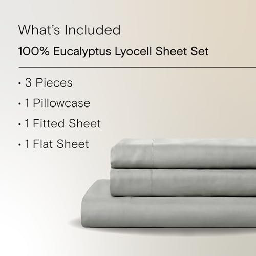 Sijo AiryWeight Tencel Sheet Set, 100% Lyocell Derived from Eucalyptus, Buttery Soft, Architectural Digest 2022 Best Cooling Sheets Winner - 3pc - 1 Pillowcase 1 Fitted 1 Top (Dove, Twin)