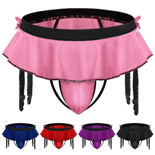 Cambkatl Men's Sissy Skirted Thong Panties Sexy G-string Briefs Underwear Lingerie with Garter Belt2