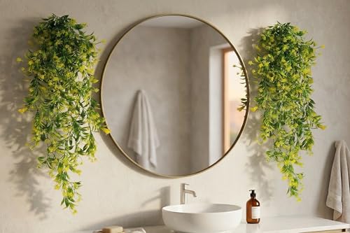 Image of Dekorly 2 Pack Artificial Plants Artificial Hanging Plants Faux Eucalyptus Leaf Greenery Fake Hanging Eucalyptus Plant (Green) (2, Neem Vines)
