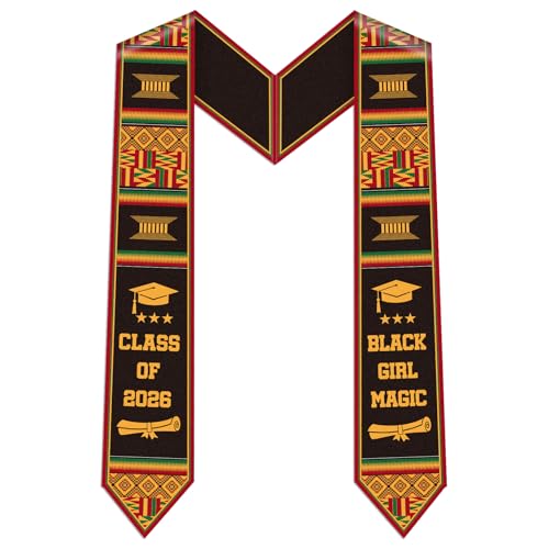 cosmisun Black Girl Magic Graduation Stole Kente Class of 2026 Graduation Sash Flower African Grad Stoles Sashes Gifts for Black Women Adult Students Graduates Party Decoration 40 Inch