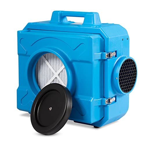 COSTWAY HEPA Air Scrubber, Industrial Commercial Air Cleaner with 2-Stage Filtration & Daisy-Chain GFCI Outlets, Heavy Duty Air Purifier for Water Fire Damage Restoration, 150-500CFM, Blue