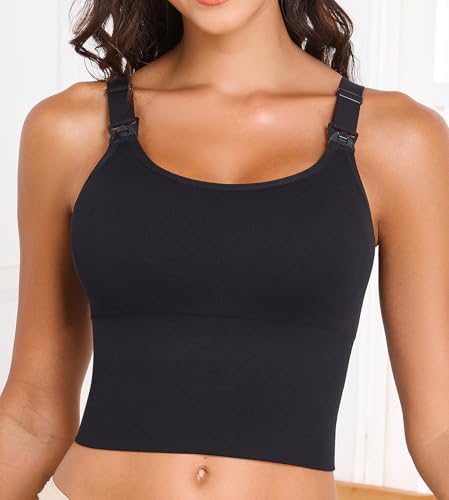Suekaphin Nursing Longline Bra Tank Top Crop,Maternity Support Sport Bra,Pullover Wide Straps Sewn Cups for Breastfeeding2