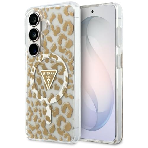 CG MOBILE Guess IML imprimé léopard triangulaire compatible avec MagSafe Coque pour Samsung Galaxy S26 (marron)