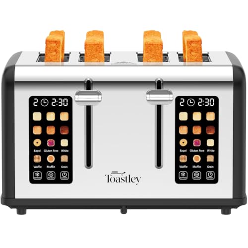 4-Slice Toaster with Touchscreen Controls, Extra-Wide Slots, Bagel & Defrost Settings, Digital Countdown Timer, Dual Independent Panels, 1760W, Matt Black