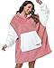leichte günstig Kaufen-Argstar Übergroße Hoodie Decke, tragbare Decken Hoodie, leichte Kapuzendecke, kuschelige Samt-Decke,warmes Hoodie mit Tasche und elastischen Ärmeln für Erwachsene Damen und Herren Rosa