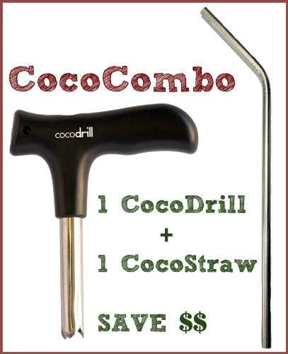 Miniatura 5 de CocoDrill Herramienta abridor de coco + popote reutilizable - Paquete combinado - Beber de acero inoxidable - 1 pajita de metal + limpiador -