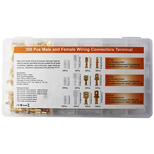 Wire Terminals Crimping Tool Kit,Knoweasy SN-48B Ratcheting Wire Crimper Kit AWG 22-16 (0.5-1.5mm²) with 300PCS Female Male Spade Connectors and Insulated Sleeves