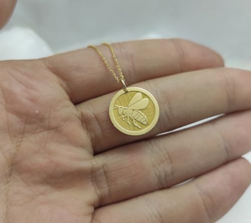 Collier pendentif pièce gravée abeille 24 mm, le cadeau mixte idéal - 3