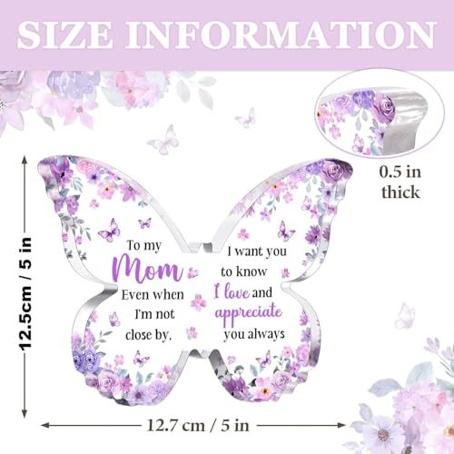 Image of Gifzy Gifts for Mom, Mom Birthday Gifts from Daughter Son, Unique Purple Butterfly Acrylic Plaque Desk Decor, Mother Gift Ideas on Birthday Christimas Mothers Day, 5 x 5 x 0.5 inches