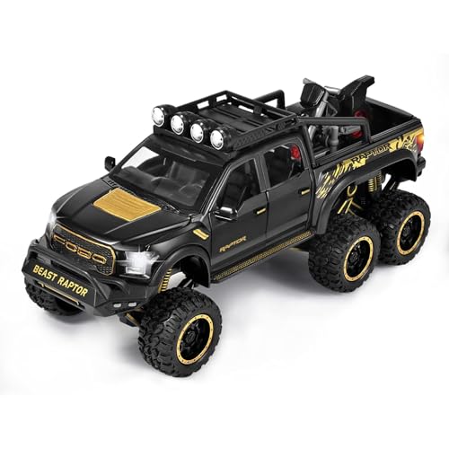 Image of Deuson Ecom Exclusive 1:24 Raptor F150 Alloy Metal Diecast Car Pull Back Die Cast Metal Pullback Toy Car With Openable Doors, Light Music Boys Gifts Toys For Kids - Black