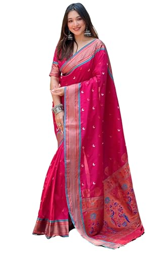 Image of SGF11 Women's Kanjivaram Paithani Soft Silk Saree With Unstitched Blouse Piece