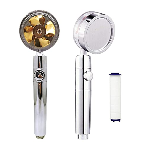 Ducha con ahorro de agua a presión, cabezal turbocargado de cintura pequeña, cabezal de alta presión con filtro y interruptor de pausa, kit de refuerzo de hélice manual giratorio de 360° (dorado) Cover