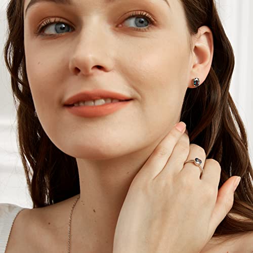 Vintage Oval Rainbow Stud Earrings 18K White Gold Plated Hypoallergenic 6X8Mm For Women Little Girls Birthday Gifts #TOP2