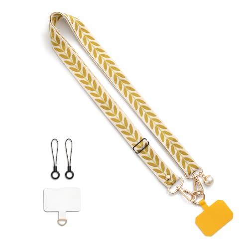 CHUQING Cordon universel large pour téléphone portable avec dragonne, tour de cou, 2,5 cm x 55 cm, jaune