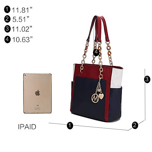 Conjunto de 2 piezas MKF: bolso tote para mujer y monedero, bolso de mano de cuero sintético PU con asa superior y correa para hombro miniatura 4