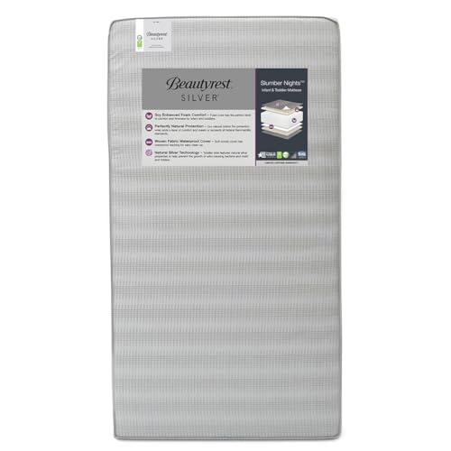 Image of Beautyrest Silver Slumber Nights Dual Sided 2-Stage Crib Mattress and Toddler Mattress - GREENGUARD Gold – Waterproof - Plant Based Soy Foam Core, Grey