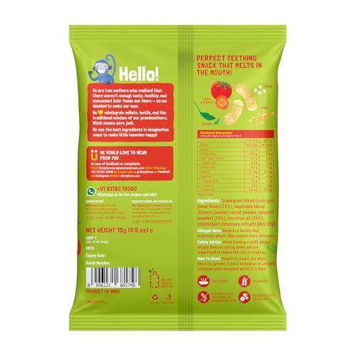 Slurrp Farm Teething Puffs | Fruit and Vegetable Puffs, Baked in Yummy Flavours- Carrot, Strawberry & Banana, Mango | Pack of 9