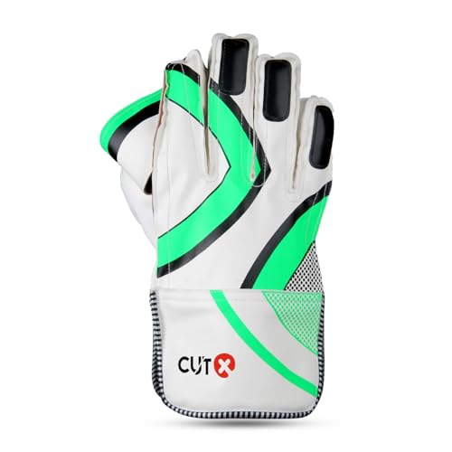 Image of CUT X Cricket Summer Leather Cricket Wicket Keeping Gloves Suitable for Professional Players (Green)