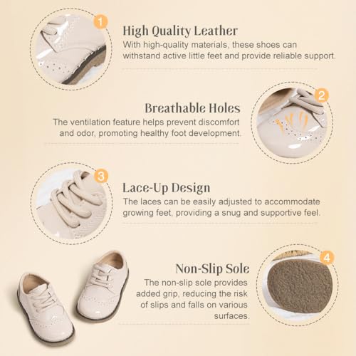 Image of KIDSUN Toddler Dress Shoes Boys Girls Lace Up Oxford Shoes School Uniform Loafer Flats Casual Wedding Party Shoes
