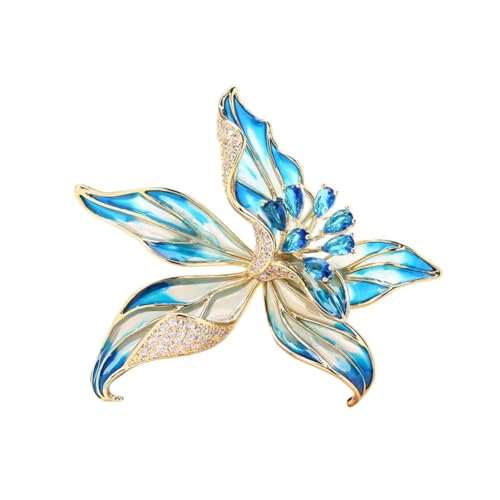 Broche en forme d'orchidée en cristal bleu - Broche classique en forme de fleur - Pour corsage - Pour écharpes et châles - Pour bouquets de mariage, Métal