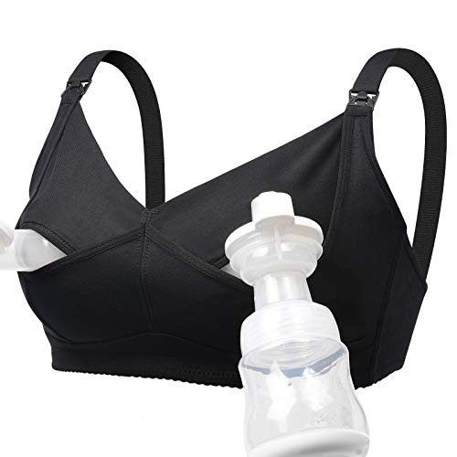 Momcozy Hands Free Pumping Bra,Deep V Nursing and Pumping Bra,Suitable for Breastfeeding-Pumps by Medela, Lansinoh, Philips Avent, Spectra(Black, X-Large)