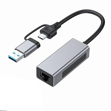 2.5G USB 3.1 Ethernet Adapter, 2-in-1 USB-A/USB-C to 2.5Gbps Ethernet Adapter, USB 3.1 to RJ45 Network Converter for PC Laptop Windows Mac OS Linux