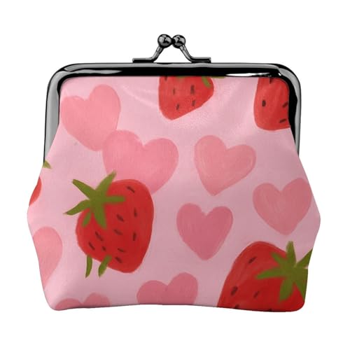 Pu Leather Buckle Coin Purse Strawberry Heart Pattern Girls Kiss-Lock Change Purse Wallets