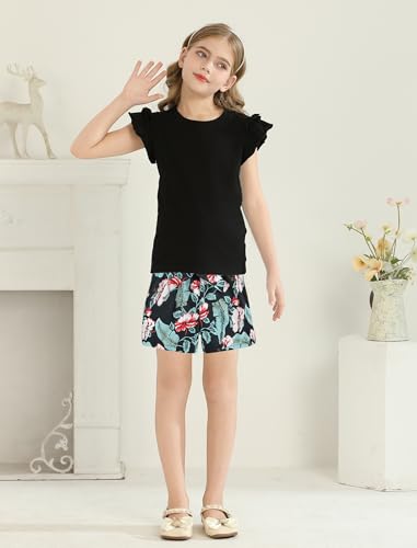 Image of Girls Shorts Sets 2 Pieces Summer Outfits Ruffle Sleeve T-Shirts and Shorts with Pockets Cute Clothes Sets