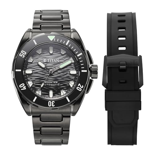 Image of Titan Zero Hour Diver's 300m Automatic Analog with Black Dial & Black Stainless Steel Strap Watch for Men - 10069KM03