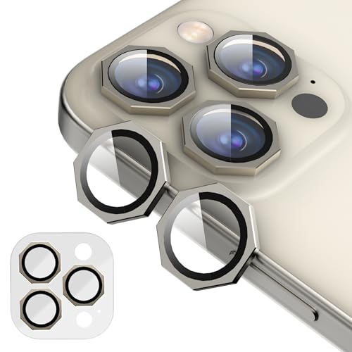 Image of GadgetBite Snaptra Octagon Lens Protector Compatible With iPhone 16 Pro & iPhone 16 Pro Max - 9H Tempered Glass Camera Cover with Metal Ring, Scratch-Resistant,Camera Lens - Natural Titanium